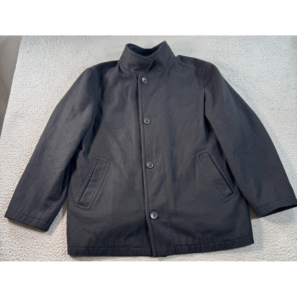 Nautica Pea Coat Men's 2XL Black Wool Blend Quilted Lined Quiet Luxury Preppy